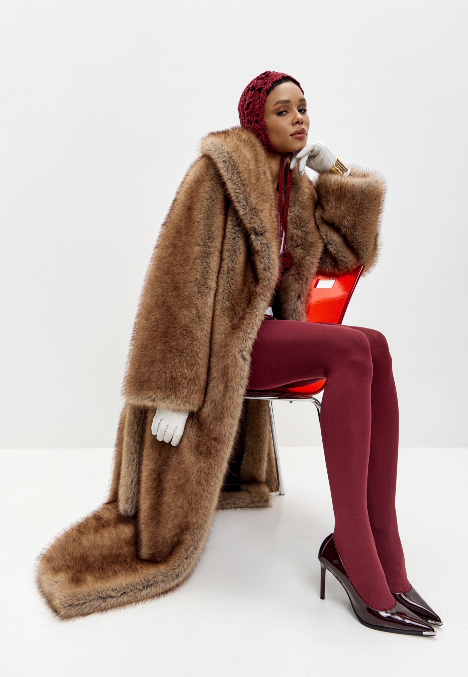 Couture Faux Fur Maxi Coat – Sable Brown