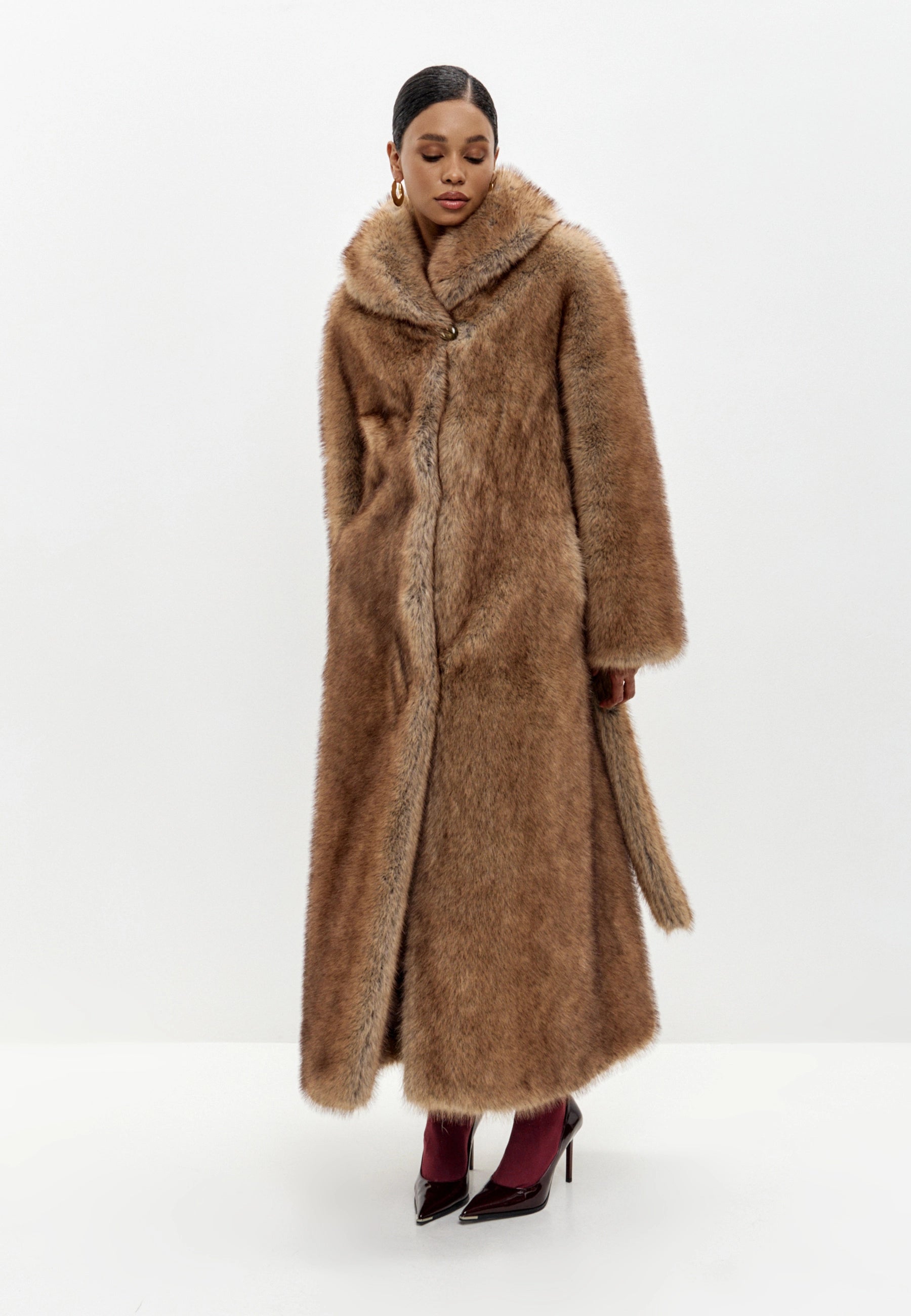 Couture Faux Fur Maxi Coat – Sable Brown