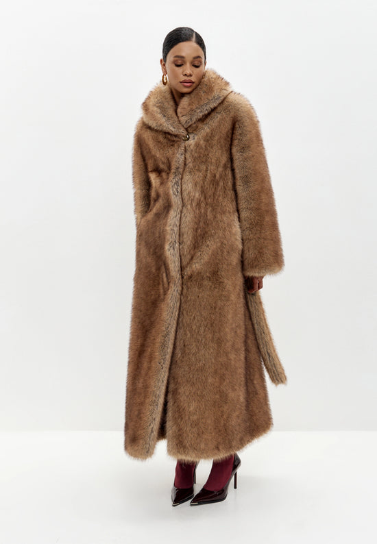 Couture Kunstfell-Maximantel - Zobelbraun