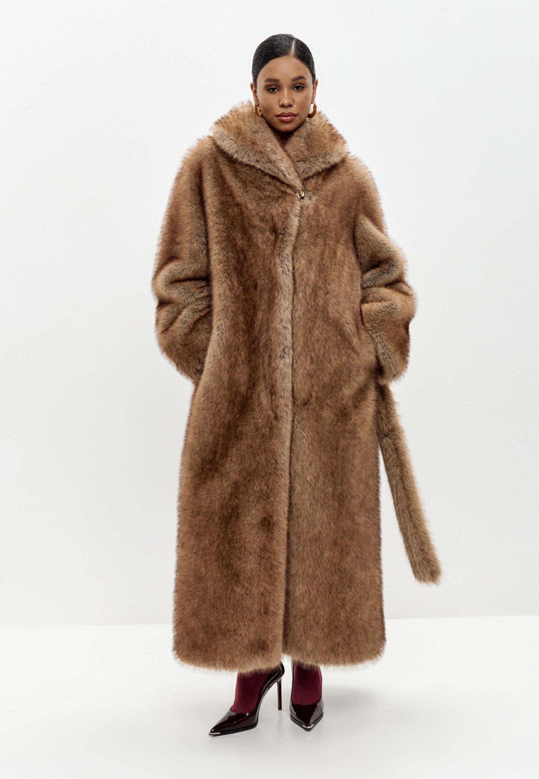 Couture Faux Fur Maxi Coat – Sable Brown