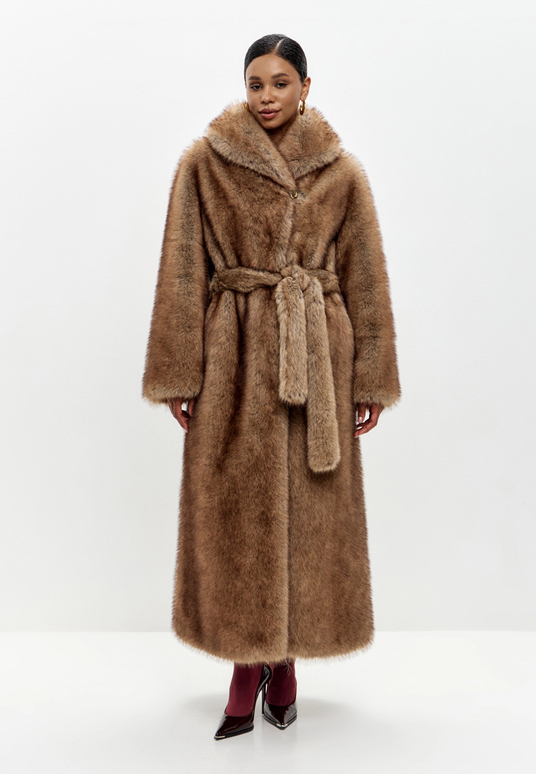 Couture Faux Fur Maxi Coat – Sable Brown