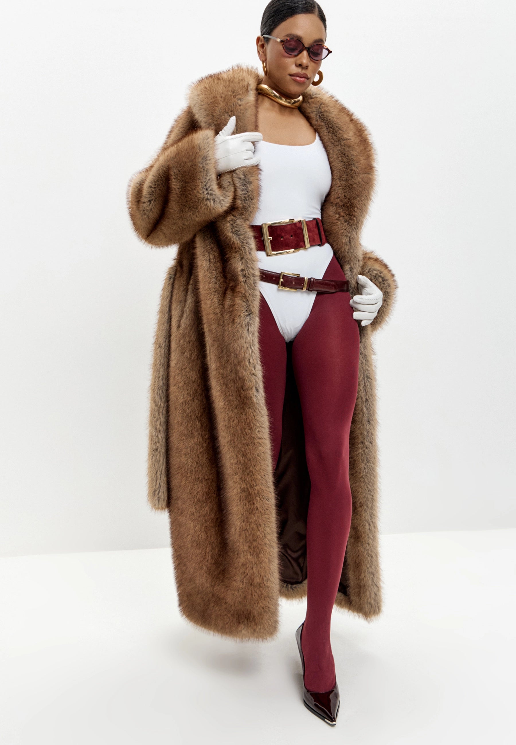 Couture Faux Fur Maxi Coat – Sable Brown
