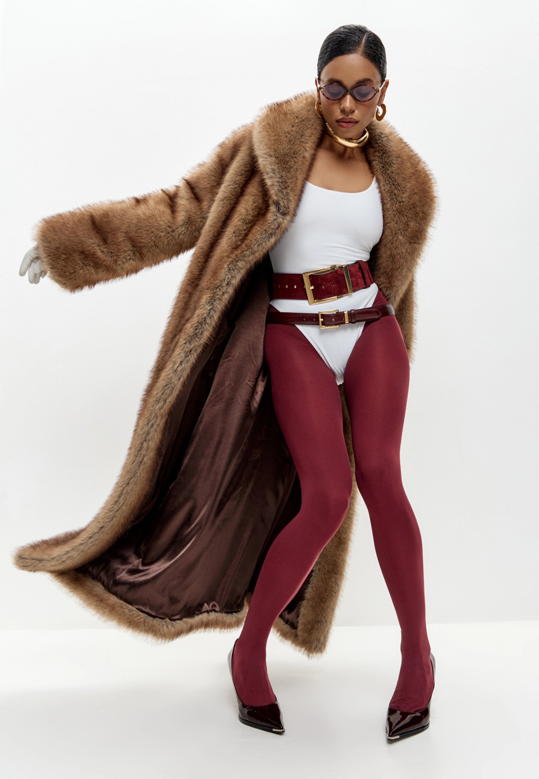 Couture Faux Fur Maxi Coat – Sable Brown