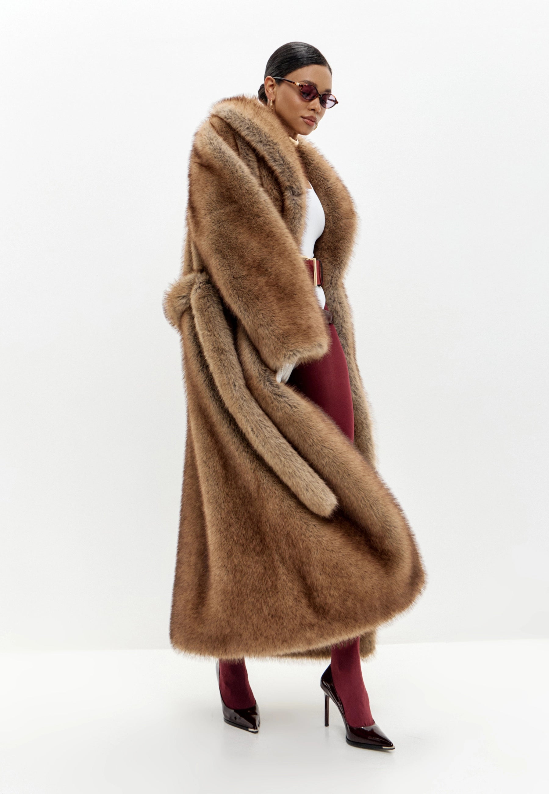 Couture Faux Fur Maxi Coat – Sable Brown