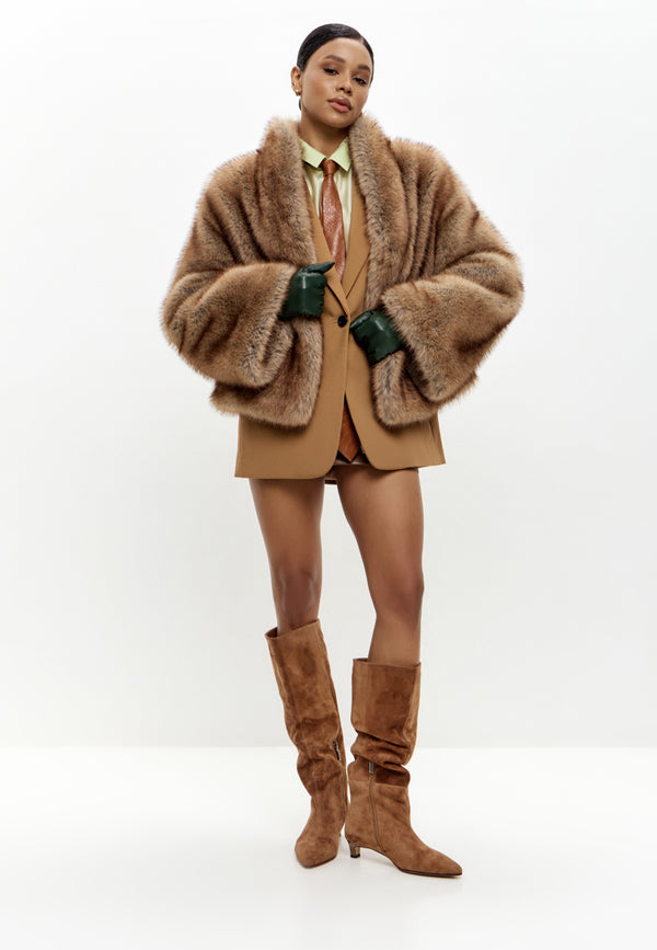 Cropped Faux Fur Jacket – Brown