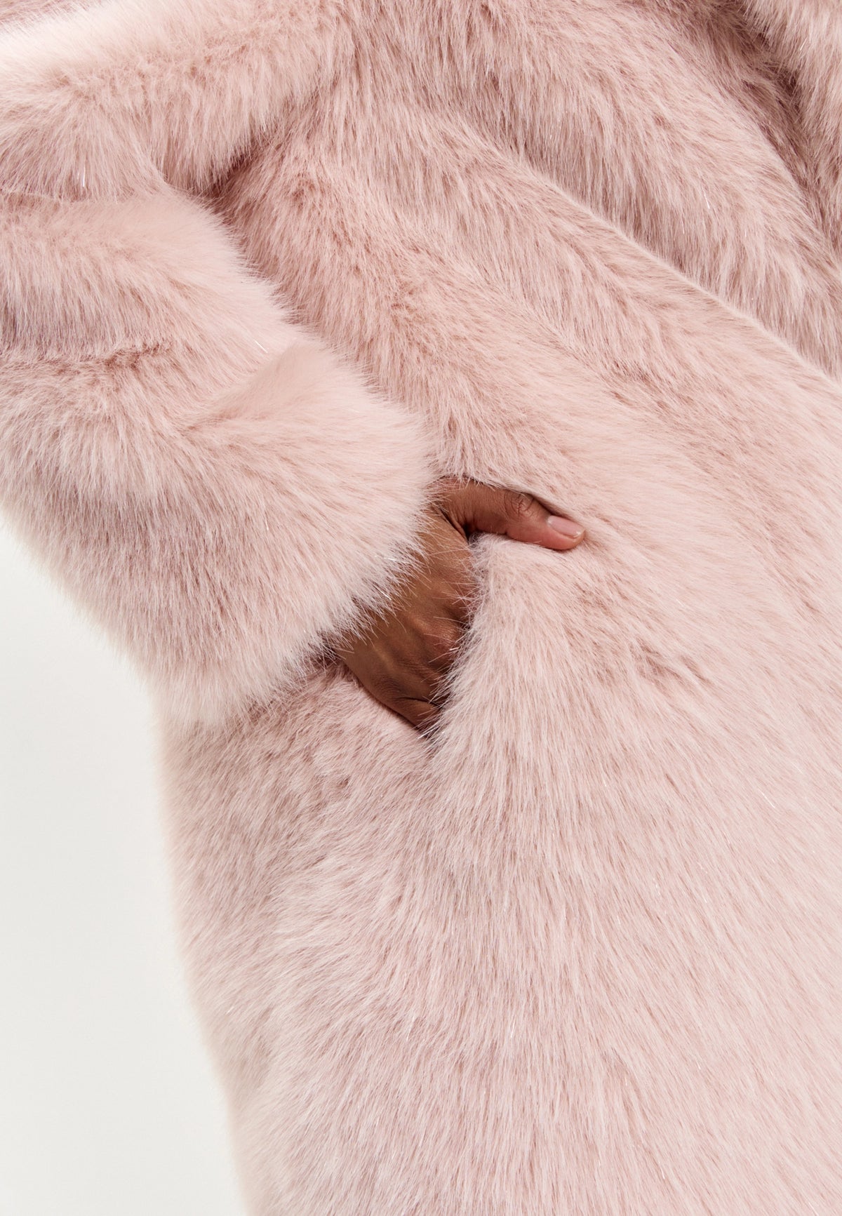 Oversized Faux Fur Coat with Collar – Pink
