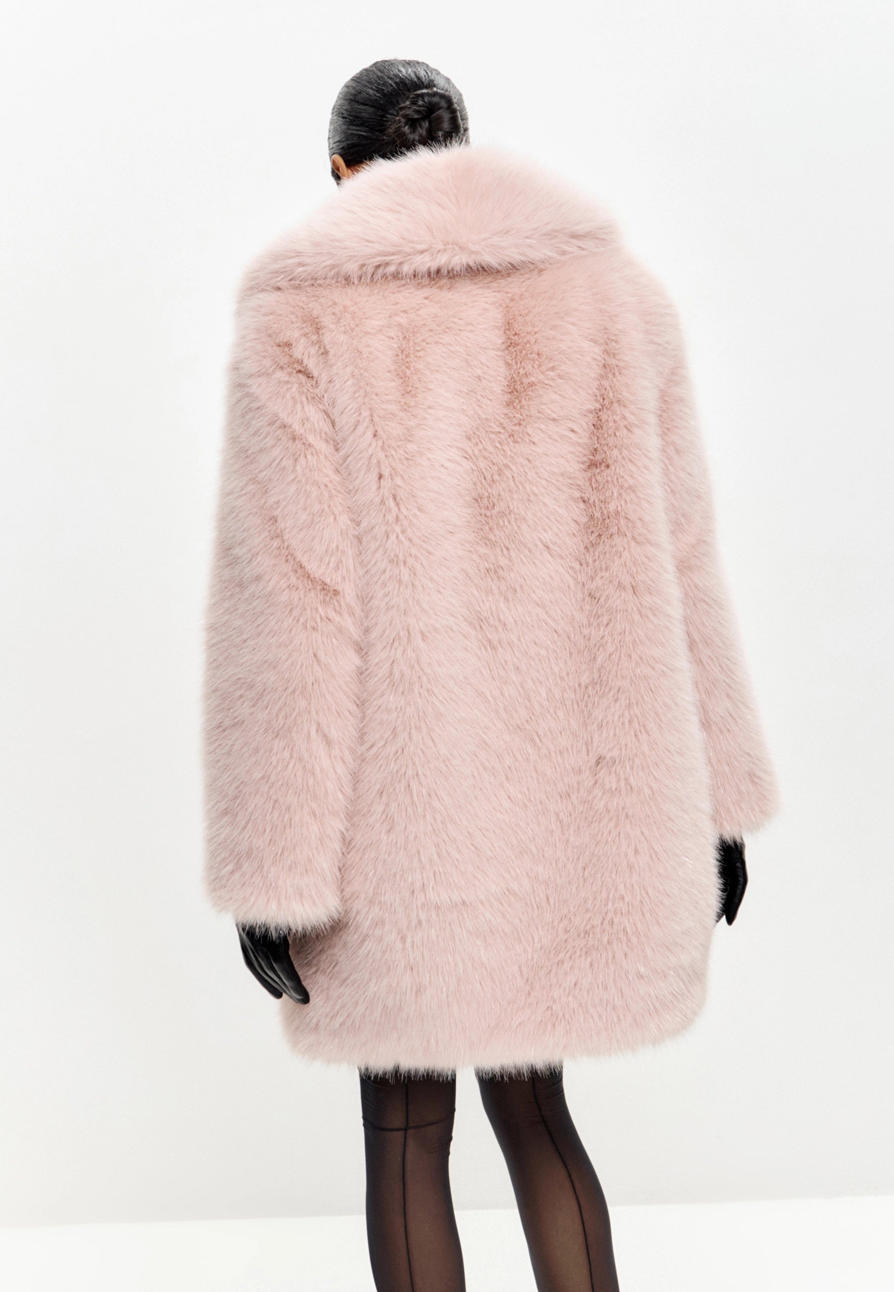 Oversized Faux Fur Coat with Collar – Pink