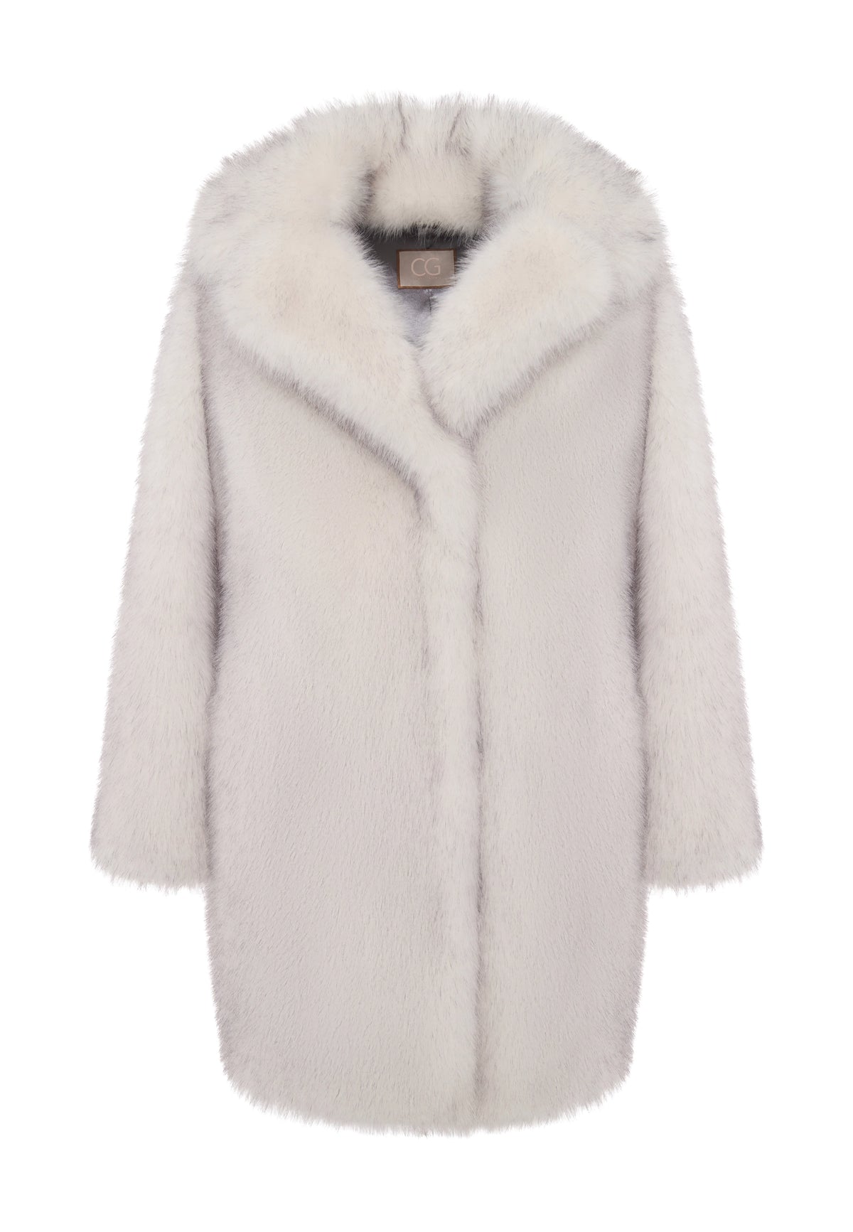 Oversized Faux Fur Coat with Collar – Light Grey