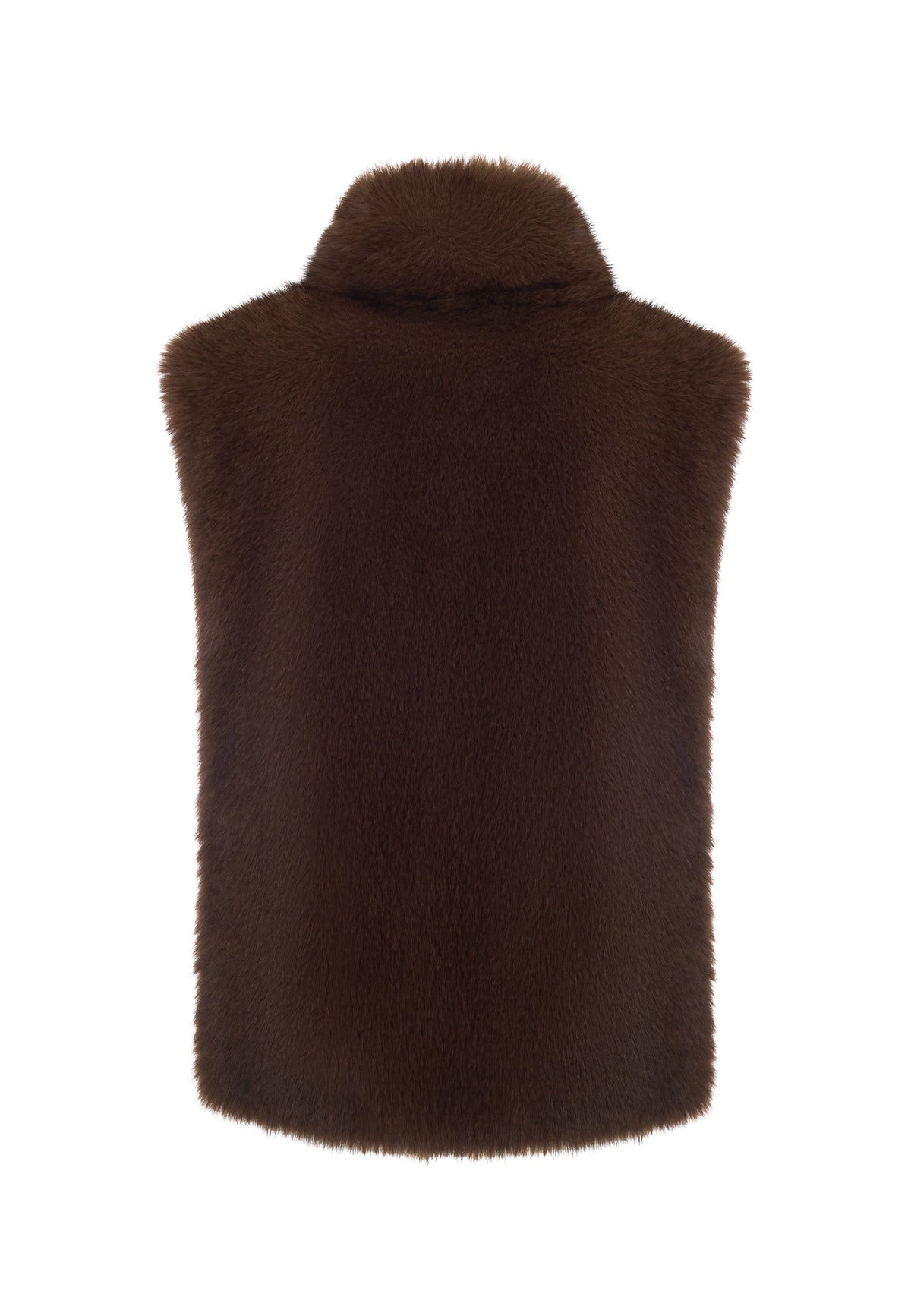 Faux Fur Sleeveless Sculpted Top with Collar – Dark Brown