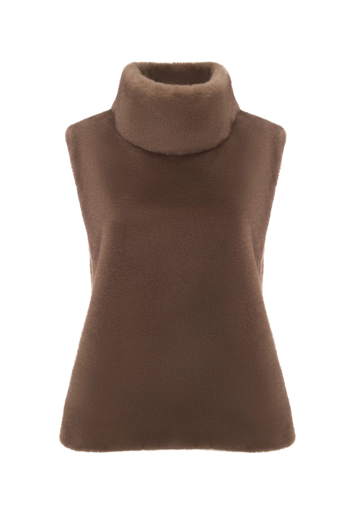 Faux Fur Sleeveless Sculpted Top with Collar – Ligth brown