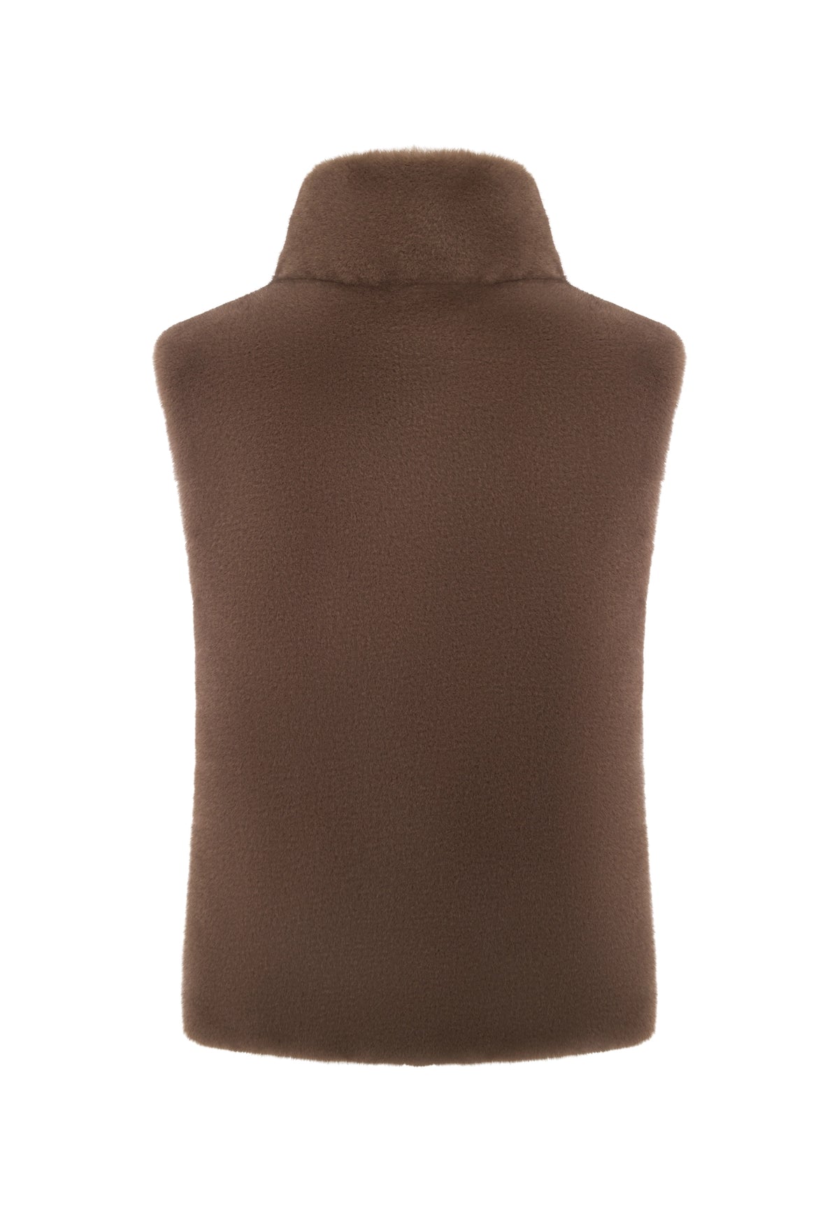 Faux Fur Sleeveless Sculpted Top with Collar – Ligth brown