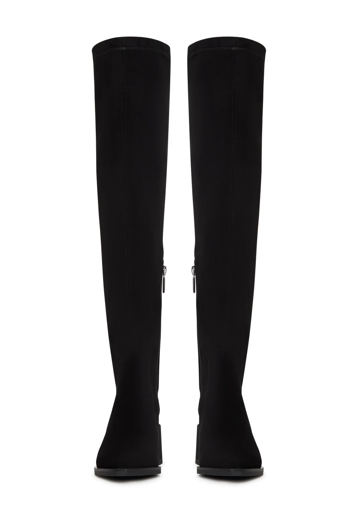 Över knäet-stövlar i mocka med blockklack