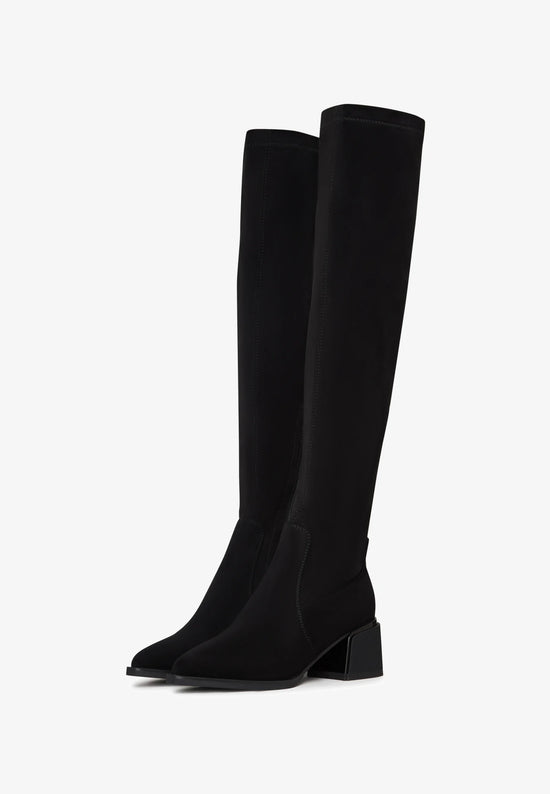 Suede Chic Over-the-Knee Boots - Black