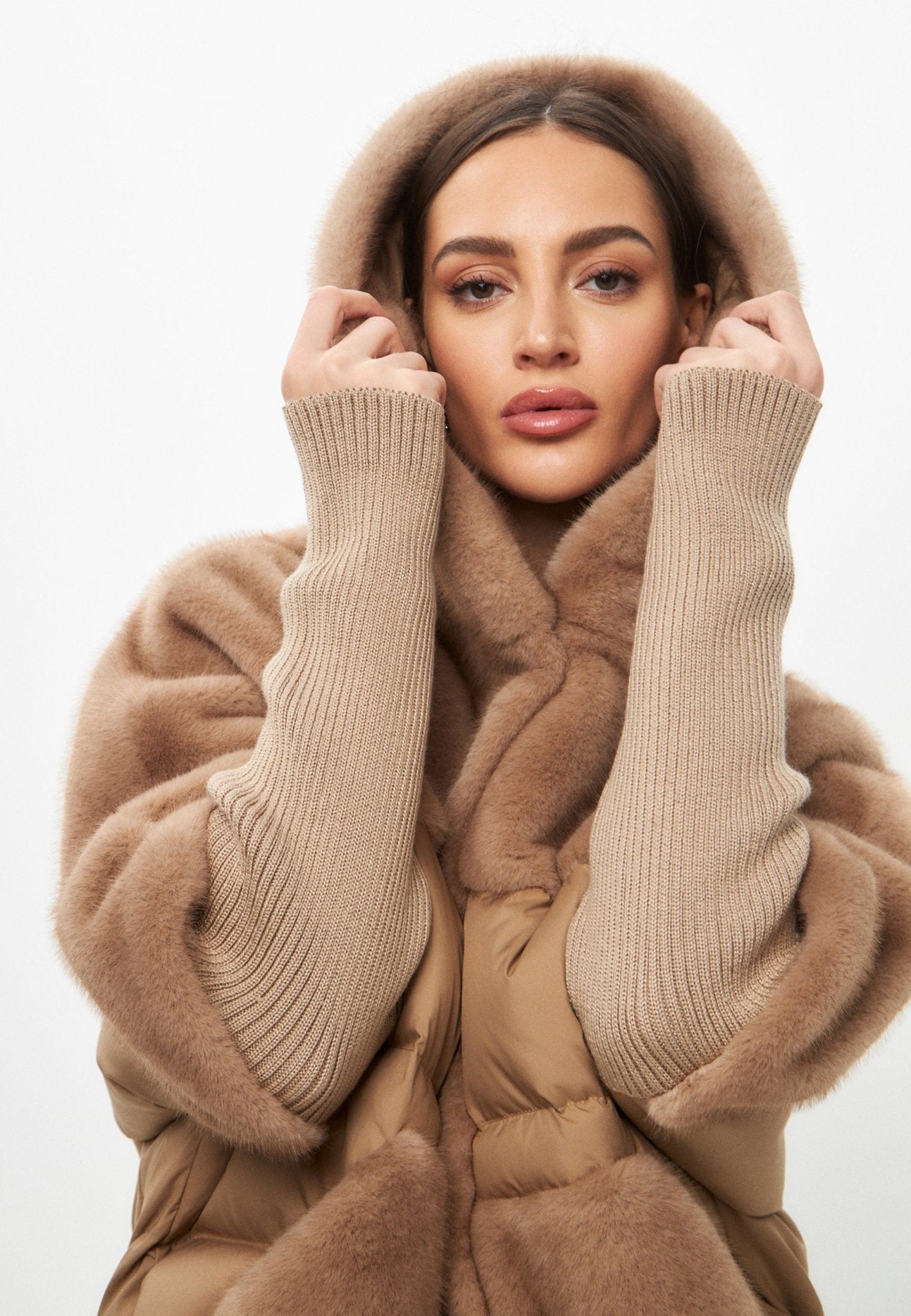 Oversized Faux Fur Jacket Beige