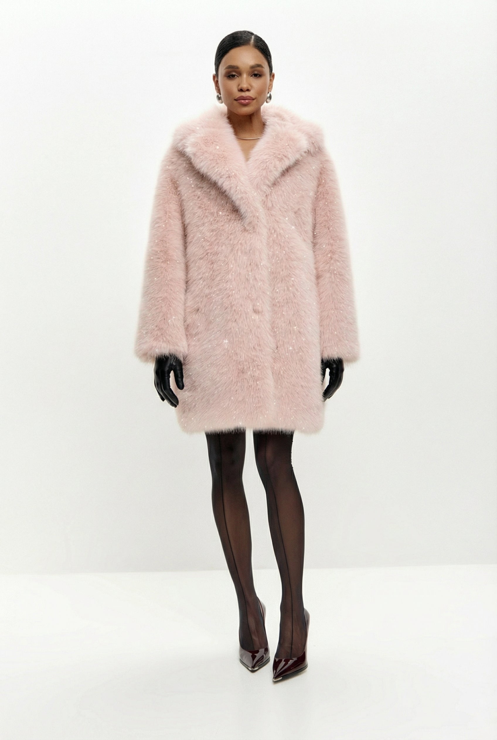 Oversized Faux Fur Coat with Collar – Pink