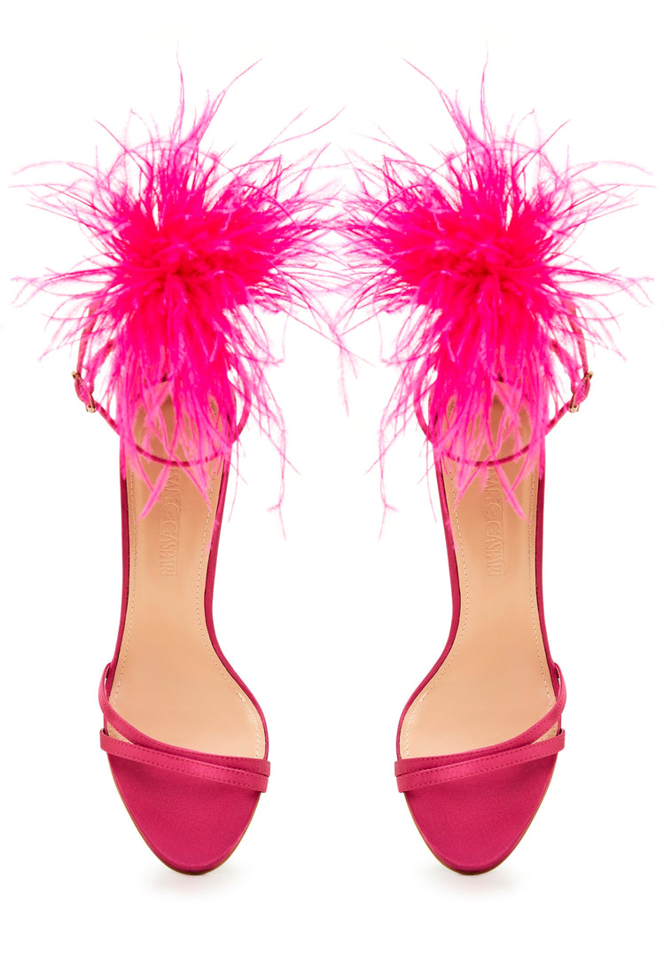 Elegante sorte fjerbeklædte ankelstrop Luksus højhælede sandaler - Fushia