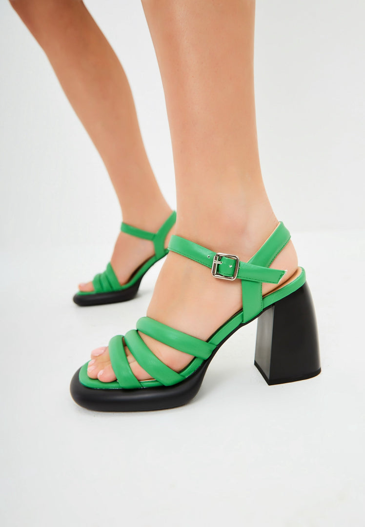 Sandalen mit Blockabsatz und offener Spitze - Grün