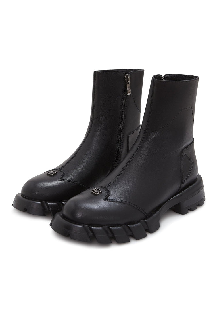 Stiefel mit flacher Sohle aus Leder - Schwarz