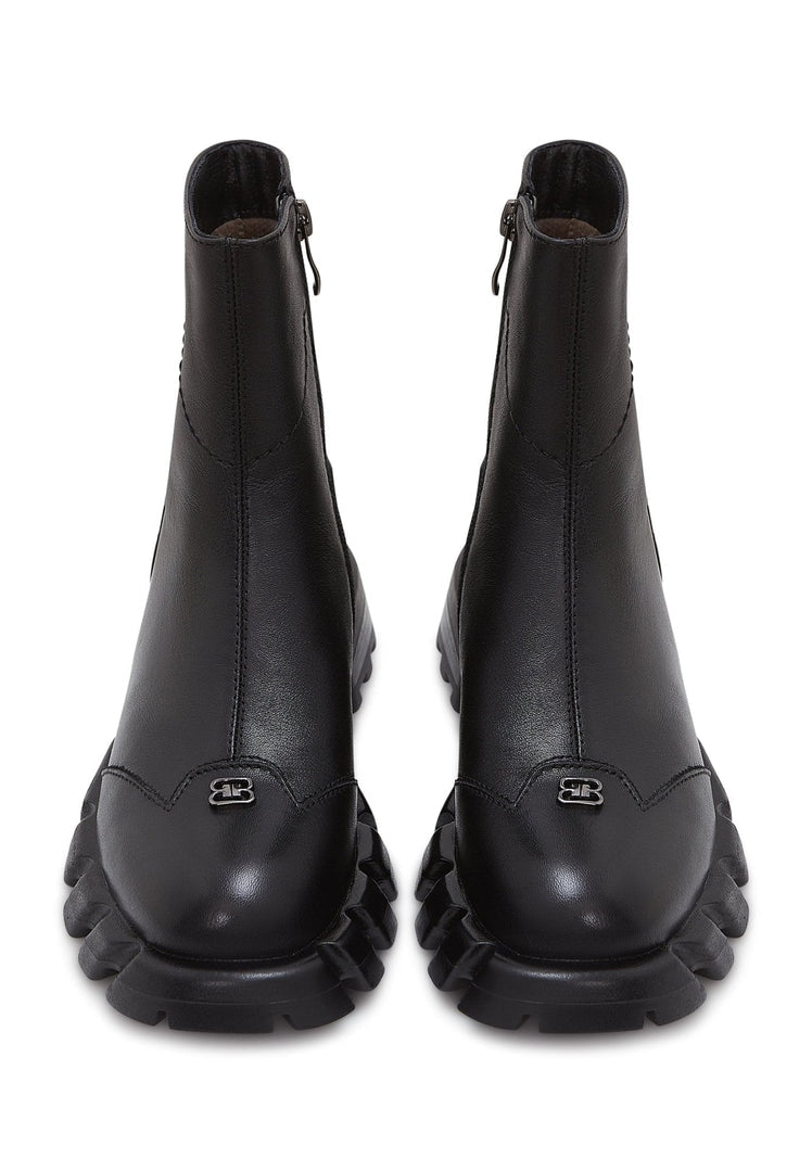 Stiefel mit flacher Sohle aus Leder - Schwarz