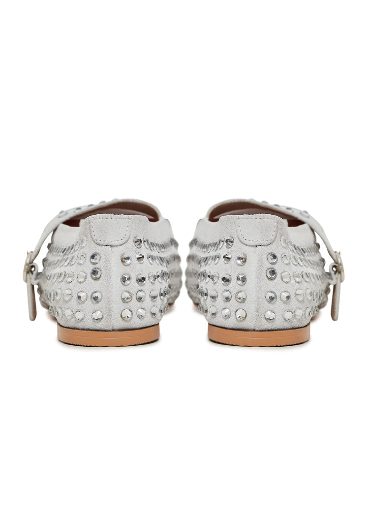 Rhinestones leather ballerinas - Silver