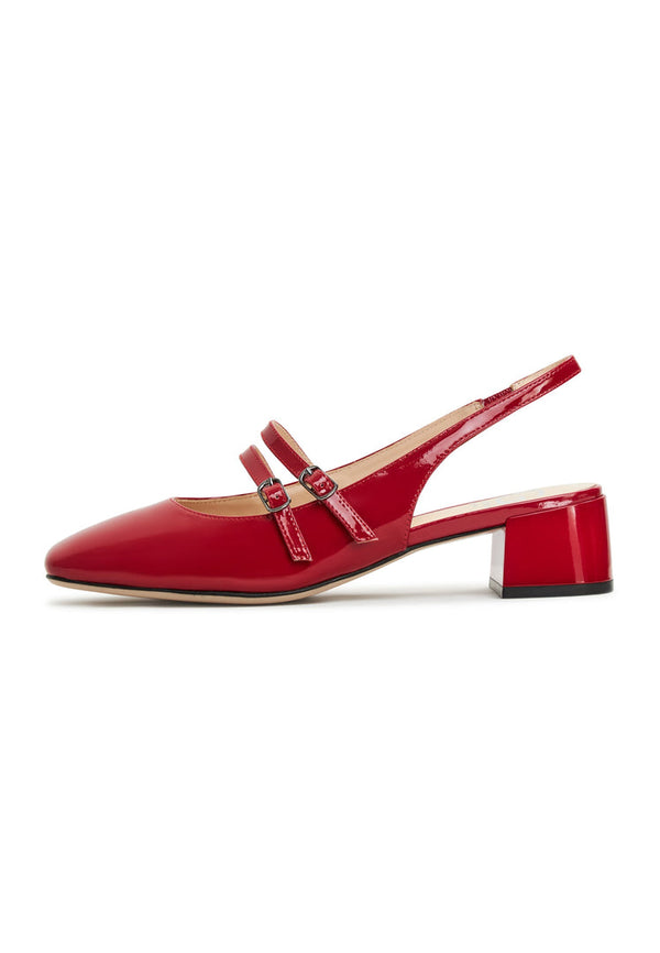 Slingback Block Heels Pumps Marisol - Red Patent Leather Red