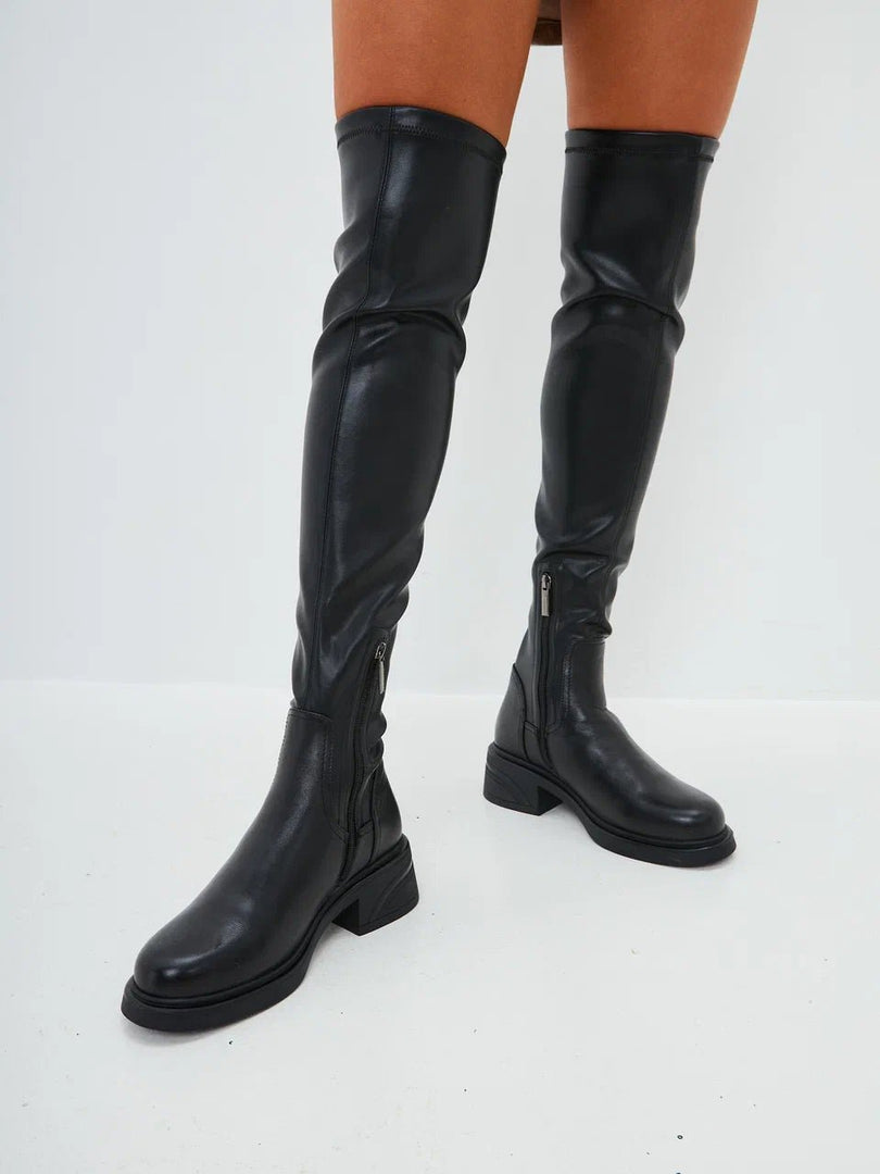 Bottes à bout arrondi en cuir pour le genou