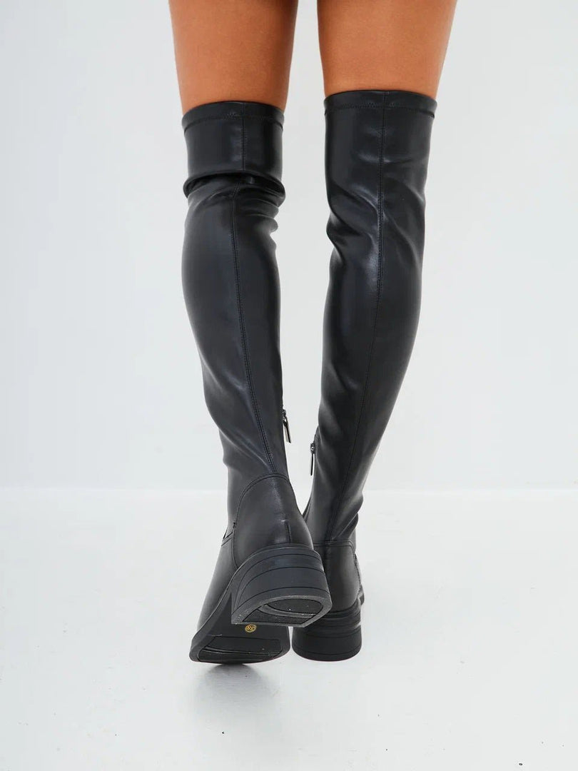 Bottes à bout arrondi en cuir pour le genou