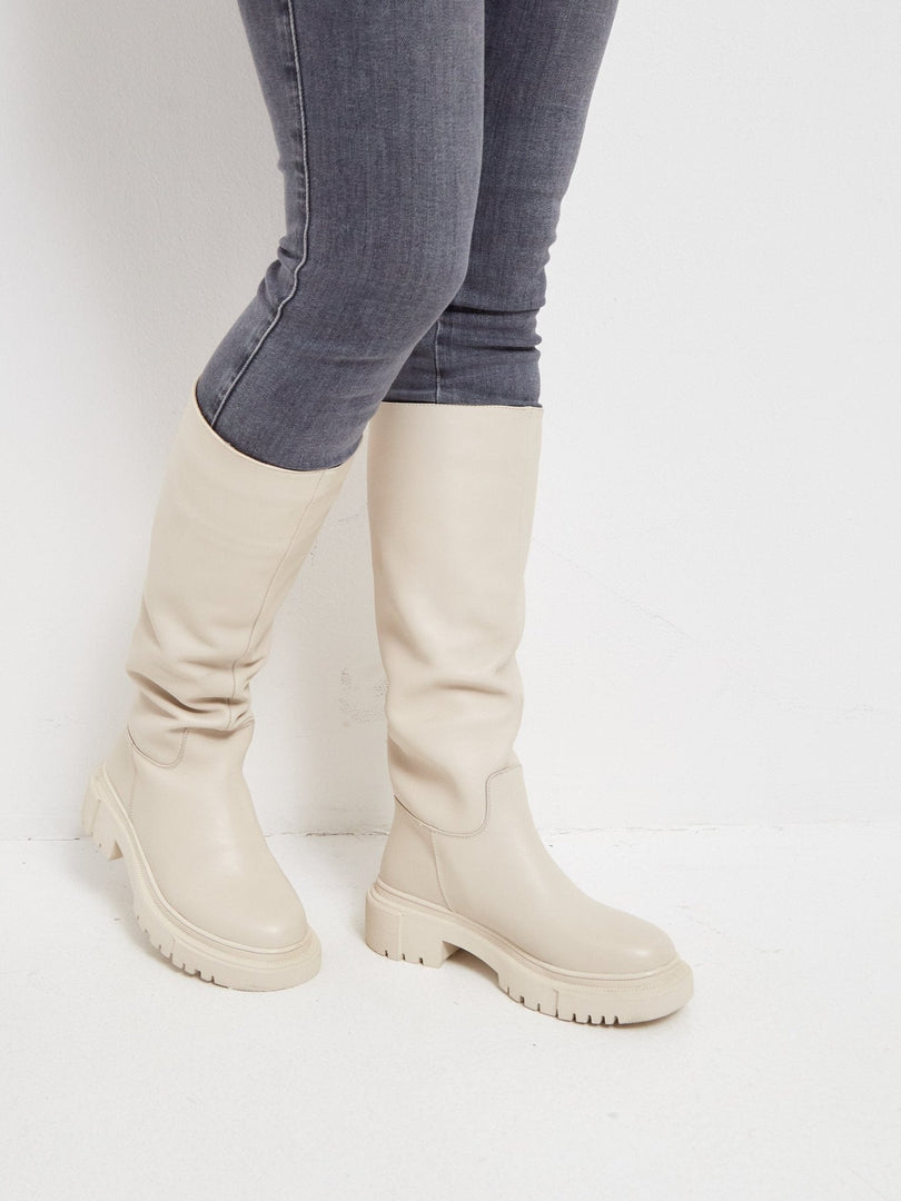 Leather Knee High Boots Anastasia - Beige
