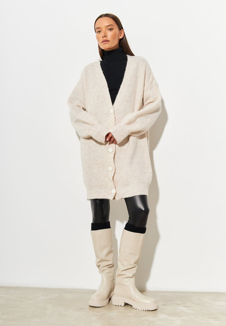 Leather Knee High Boots Anastasia - Beige