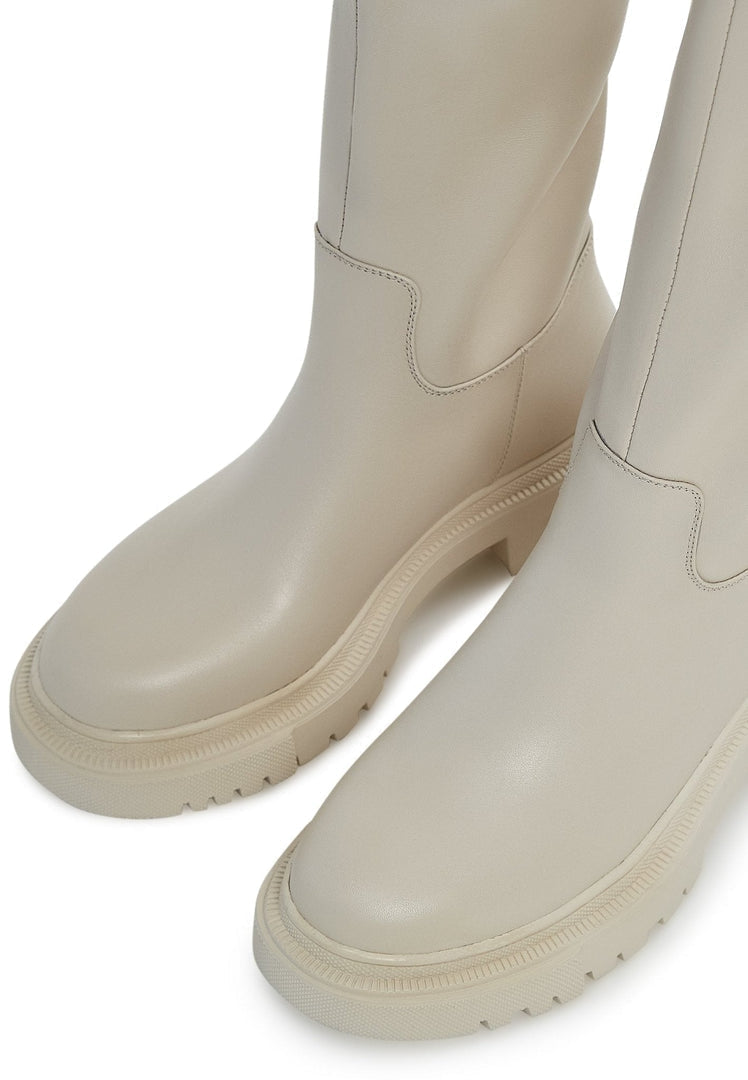 Leather Knee High Boots Anastasia - Beige