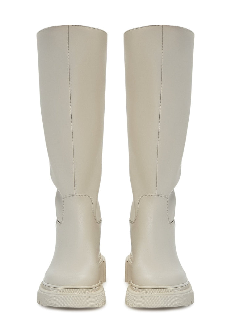 Leather Knee High Boots Anastasia - Beige
