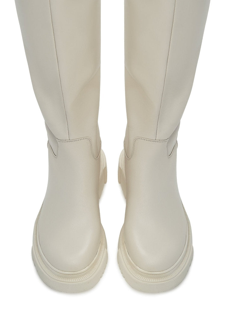 Leather Knee High Boots Anastasia - Beige