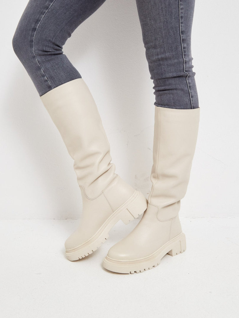 Leather Knee High Boots Anastasia - Beige