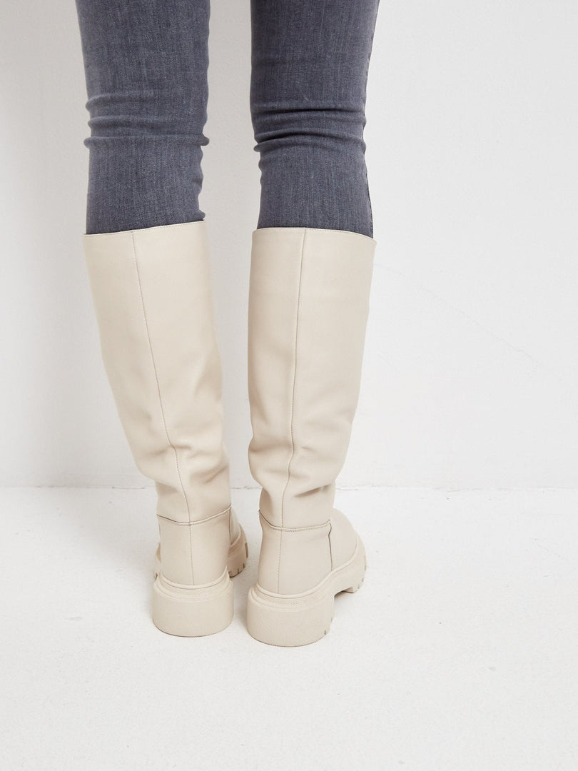 Leather Knee High Boots Anastasia - Beige
