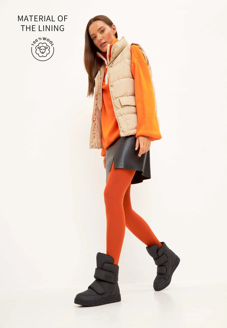 High-Top Winterstiefel mit Klettverschluss - Schwarz