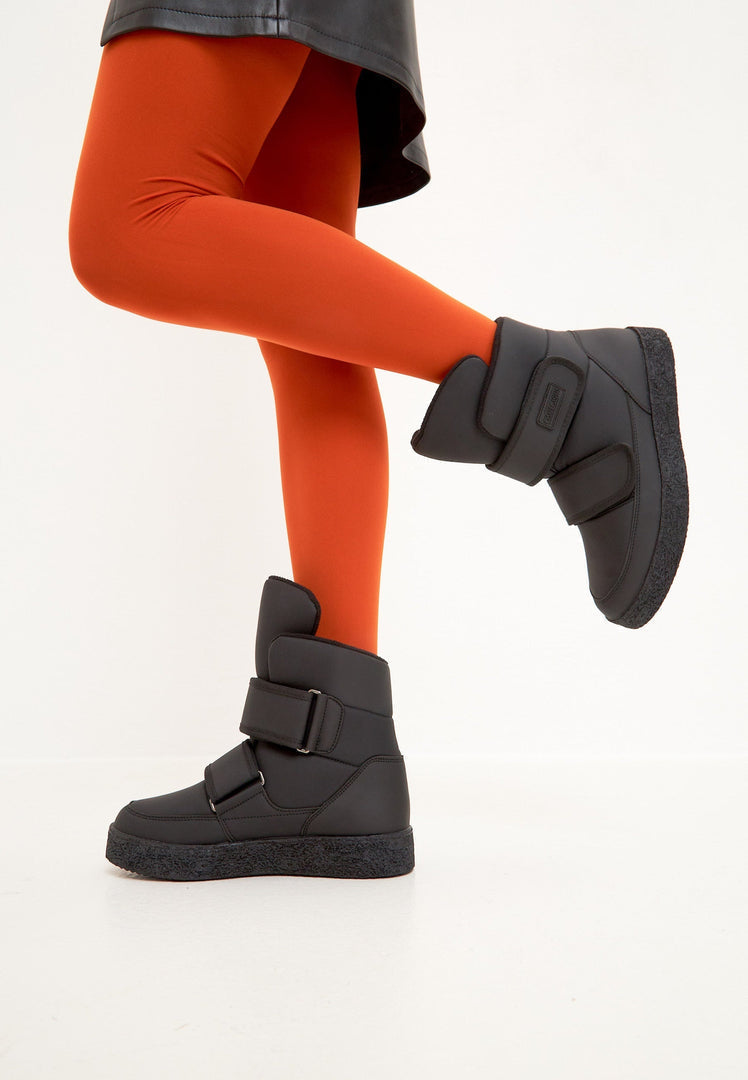 High-Top Winterstiefel mit Klettverschluss - Schwarz
