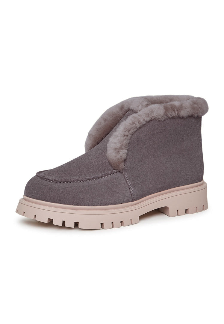 Suede Ankle Winter Boots - Smoky Grey