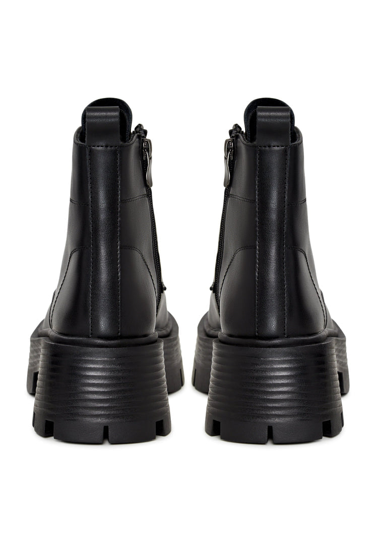 A stylish pair of women's casual black platform ankle boots, perfect for a fashionable and comfortable look.