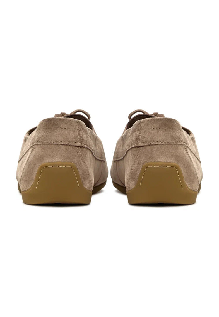 Suede Lace-Up Loafers - Beige