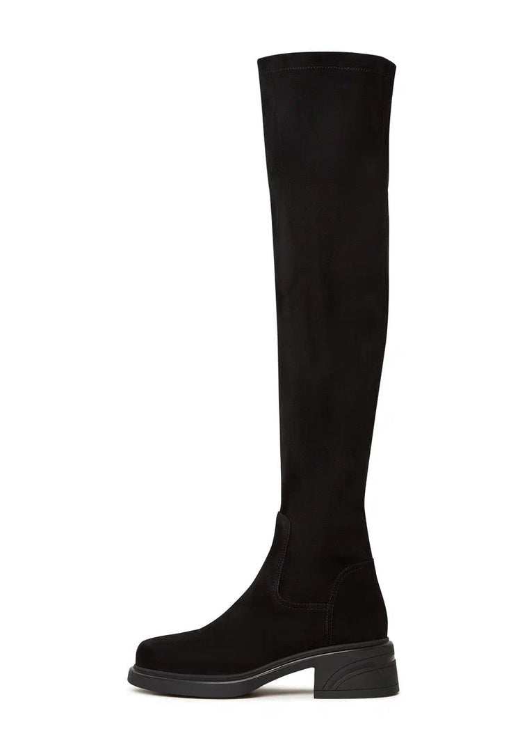 A pair of stylish suede over-the-knee boots, the perfect chic fashion statement in women's footwear.