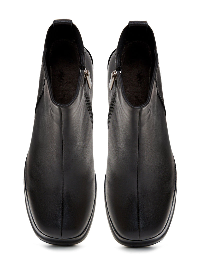 Leather Block Heeled Ankle Boots