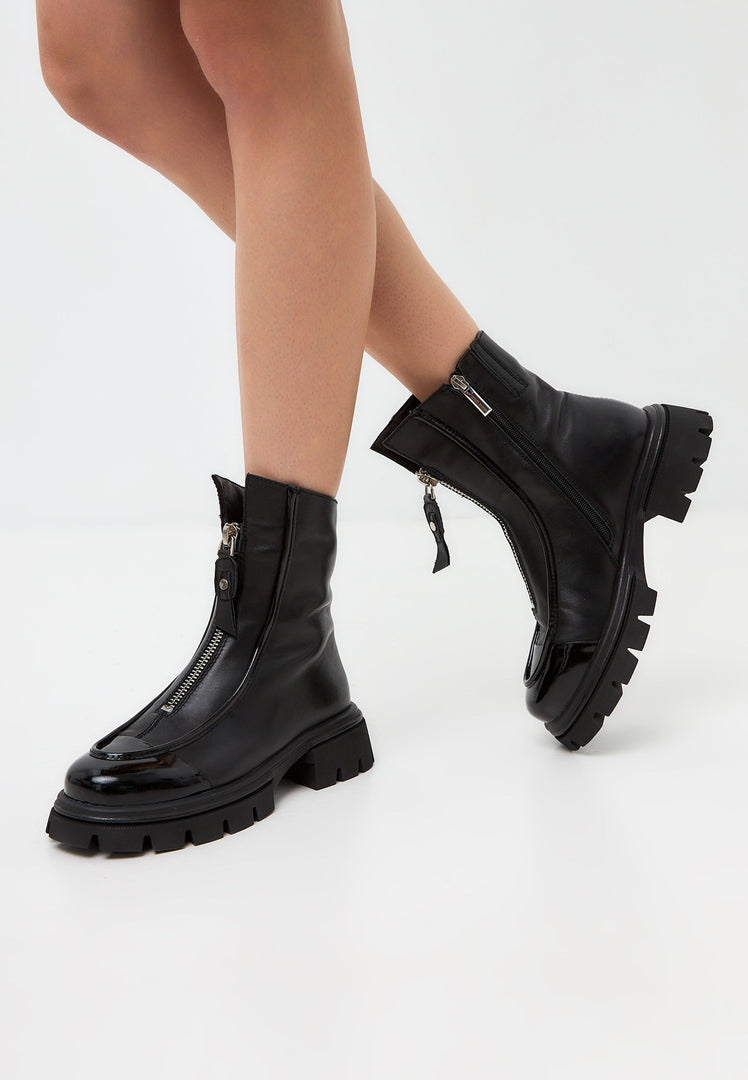Boots Zara Chunky Boots Leather Boots With Zipper In Front Chunky