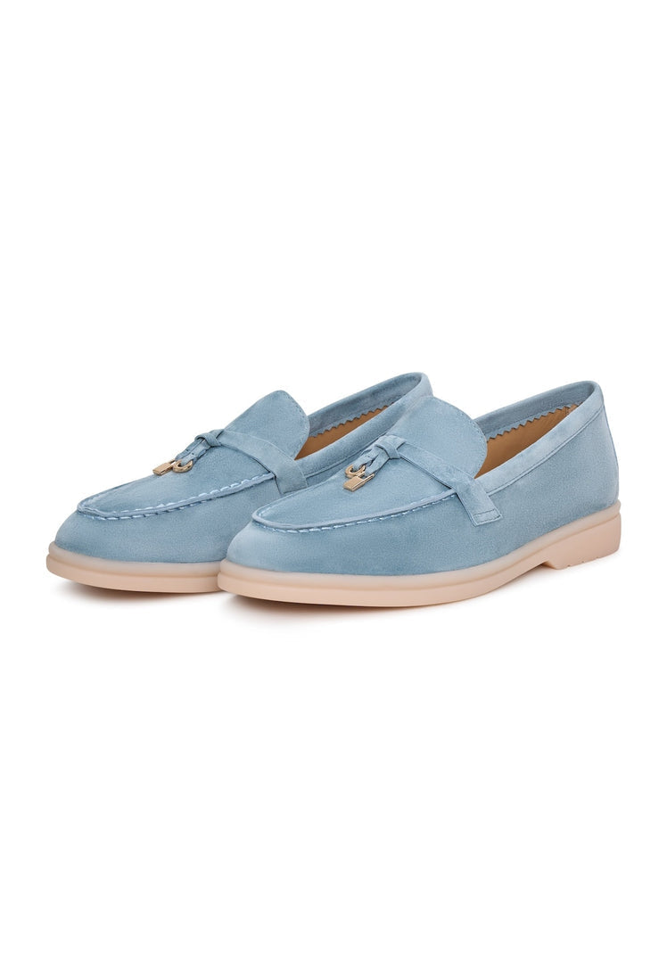 A pair of stylish blue Aurelia platform moccasins for women from Aurelia Shoes.