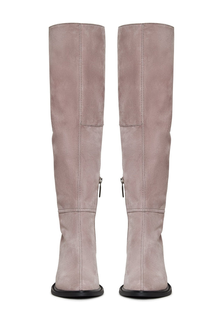 Classic Block Heel Boots - Beige