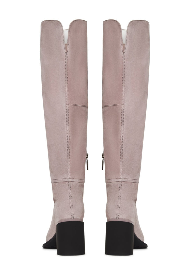 Classic Block Heel Boots - Beige