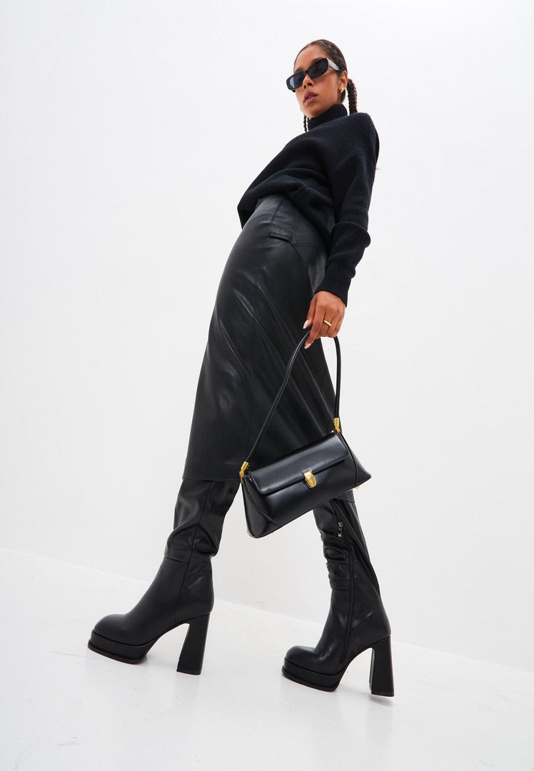 Luxuriöse Over-the-Knee-Stiefel aus Leder - Schwarz
