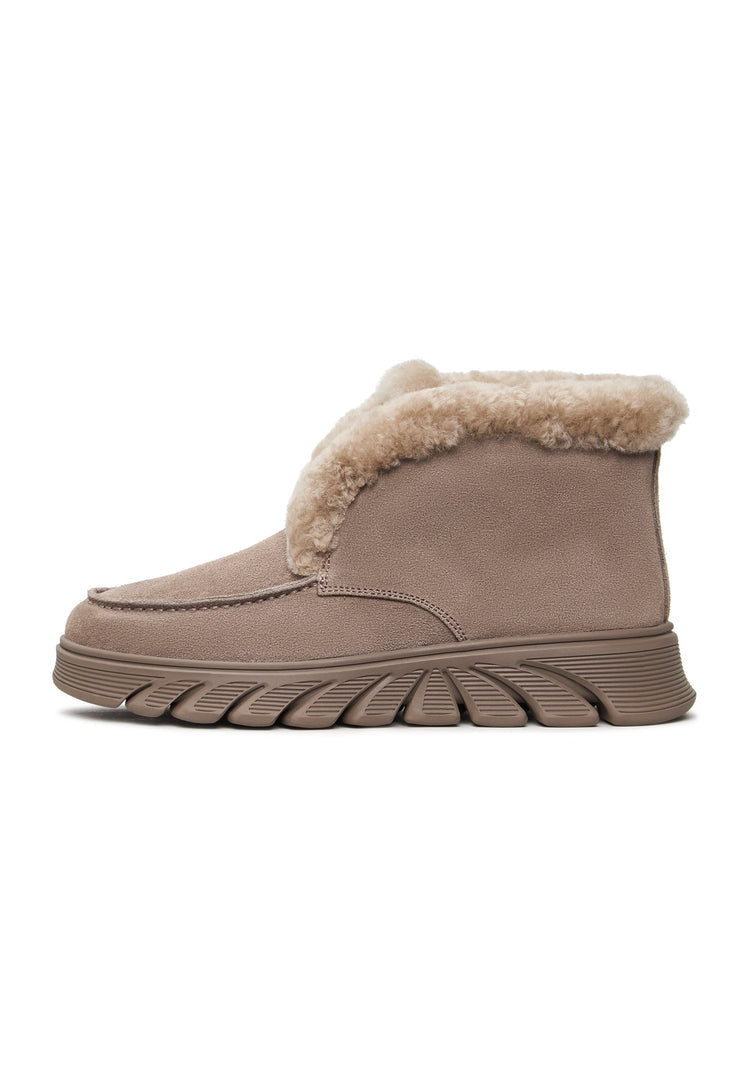 Taupe shearling-forede ankelstøvler Adriana - brun