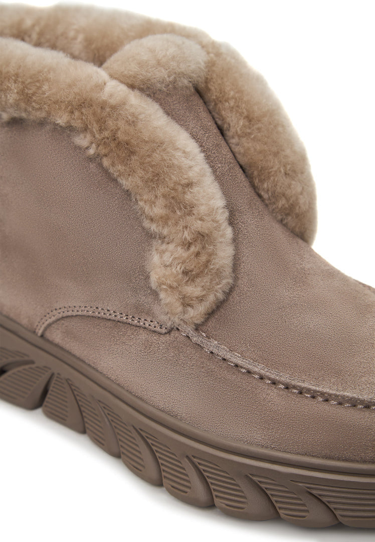 Taupe Shearling-Lined Ankle Boots Adriana - Brown