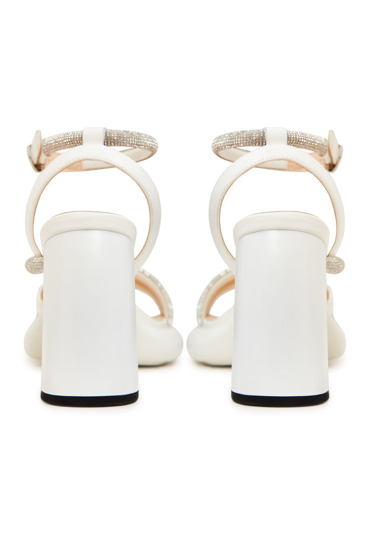 Open Toe Block Heeled Sandals - White