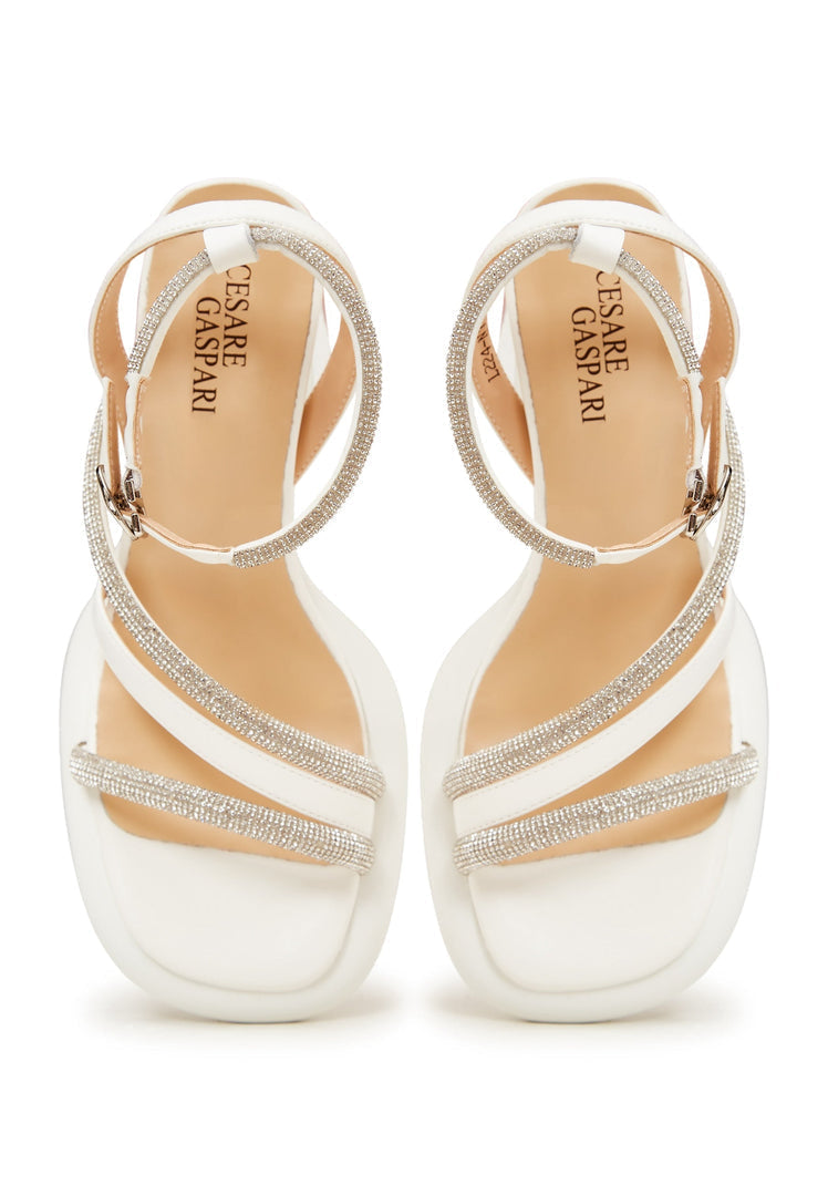 Open Toe Block Heeled Sandals - White